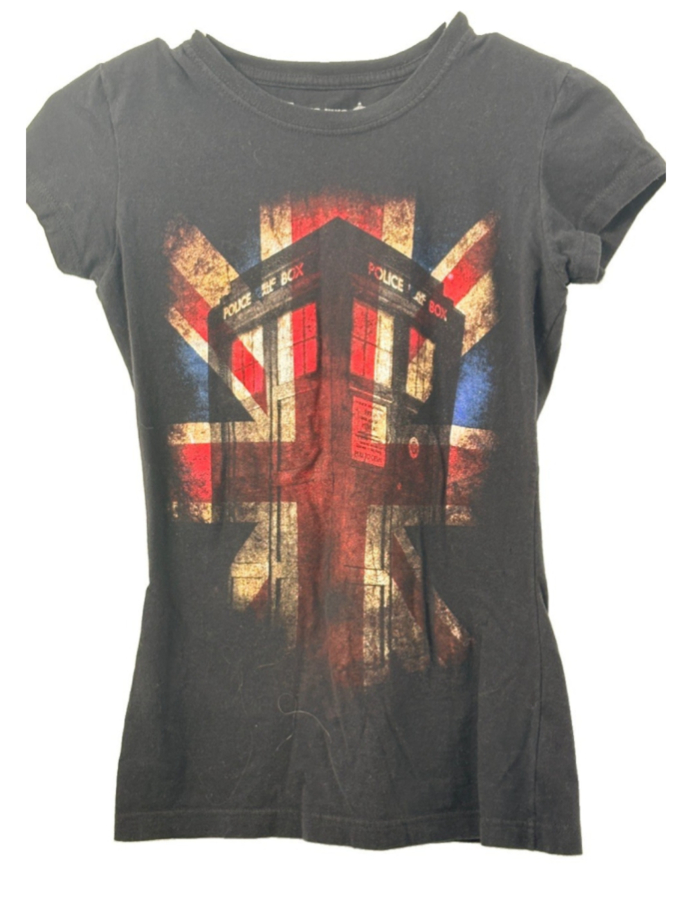 DR. WHO Tardis, British Flag T-Shirt Women's Large Ripple Junction BBC 2012